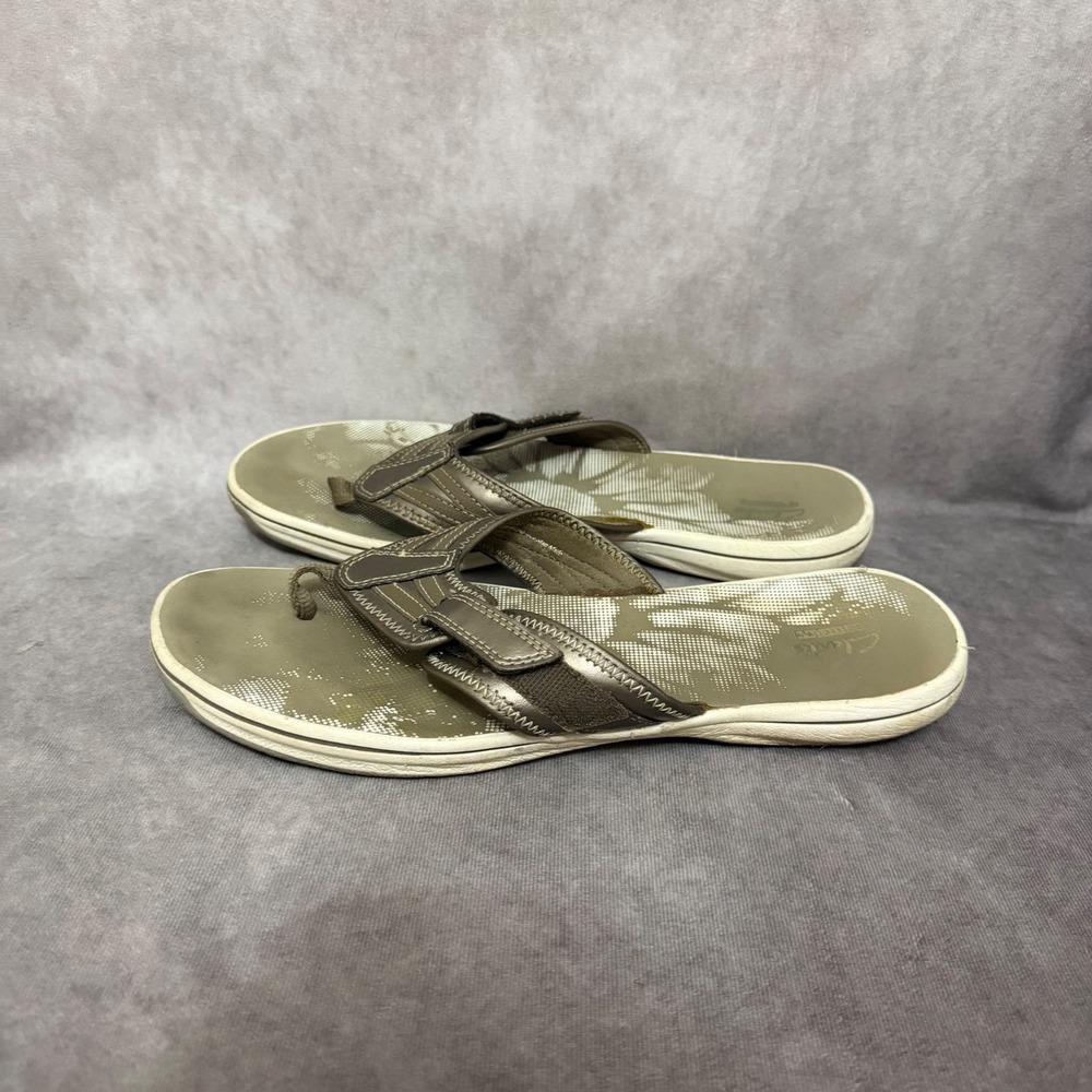 Clarks Brinkley‎ Jazz Sandals Womens Size 11 Gray Flip Flops Adjustable Comfort